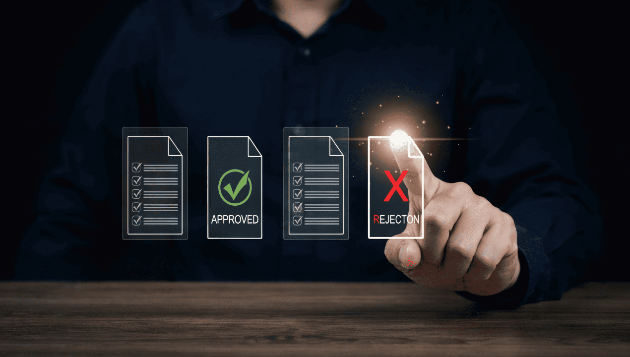 Review documents marked with approval and rejection indicators